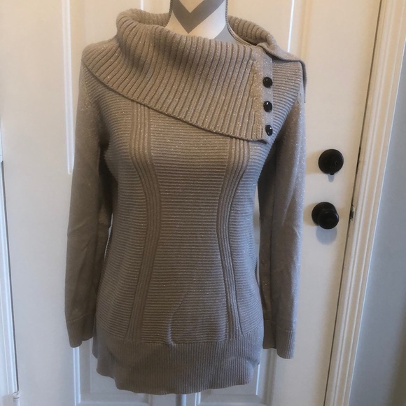 Style & Co. Sweaters - Style & Company button collar gray with silver thread long sleeve sweater